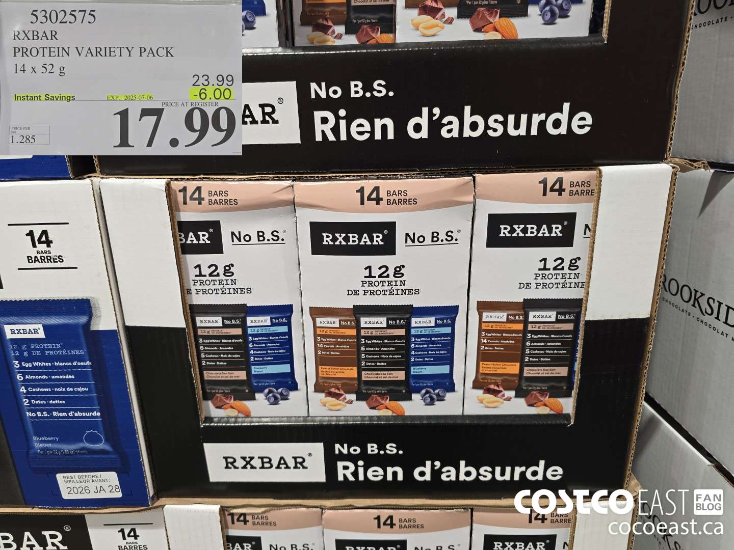 5302575 RXBAR PROTEIN VARIETY PACK 14 x 52 G ($6.00 INSTANT SAVINGS EXPIRES ON 2025-07-06) $17.99