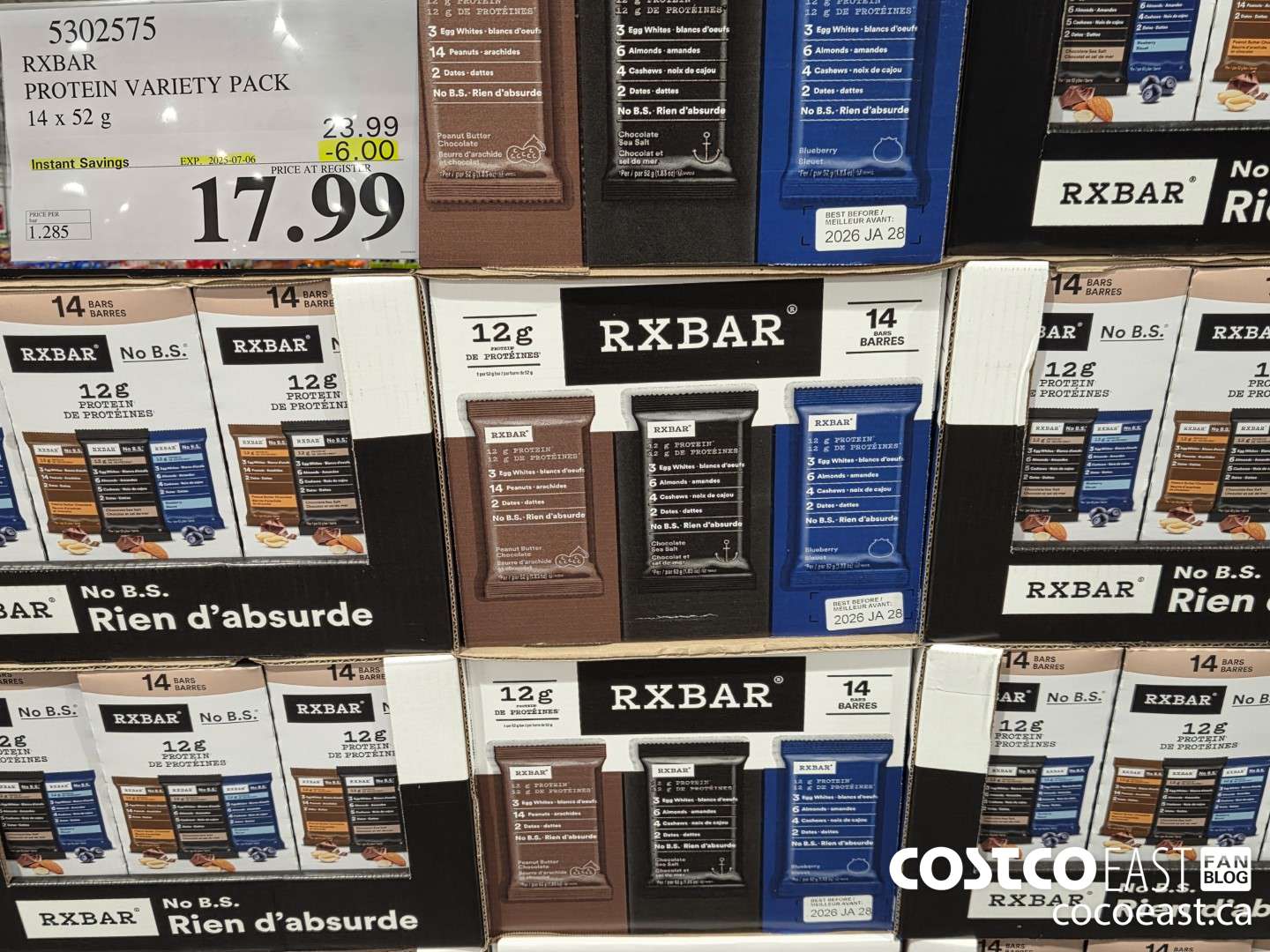 5302575 RXBAR PROTEIN VARIETY PACK 14 x 52 G ($6.00 INSTANT SAVINGS EXPIRES ON 2025-07-06) $17.99