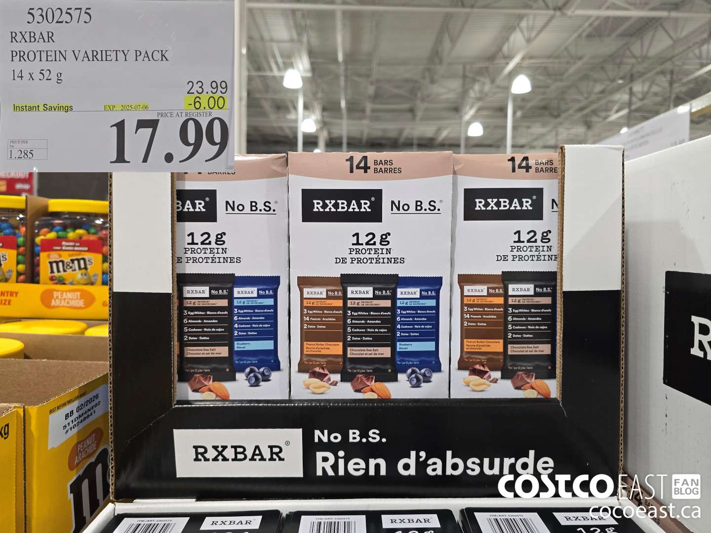 5302575 RXBAR PROTEIN VARIETY PACK 14 x 52 G ($6.00 INSTANT SAVINGS EXPIRES ON 2025-07-06) $17.99