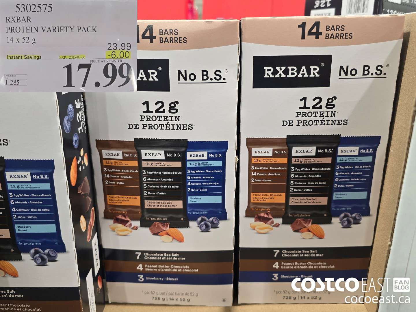 5302575 RXBAR PROTEIN VARIETY PACK 14 x 52 G ($6.00 INSTANT SAVINGS EXPIRES ON 2025-07-06) $17.99