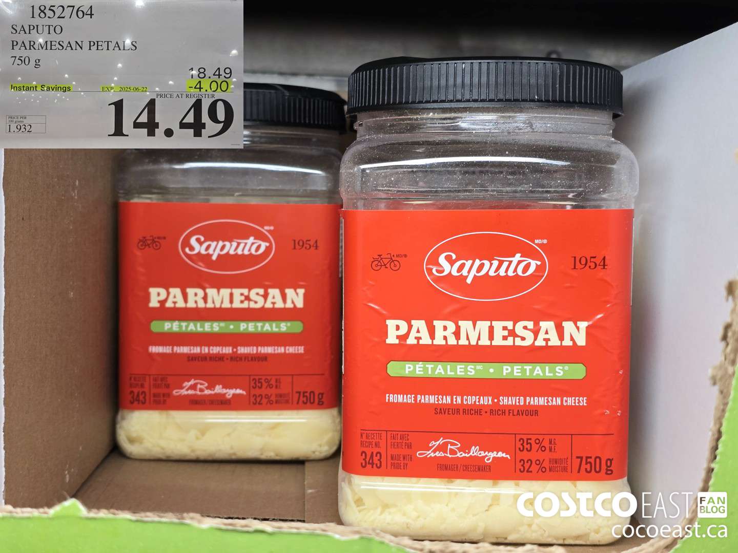 1852764 SAPUTO PARMESAN PETALS 750 g ($4.00 INSTANT SAVINGS EXPIRES ON 2025-06-22) $14.49