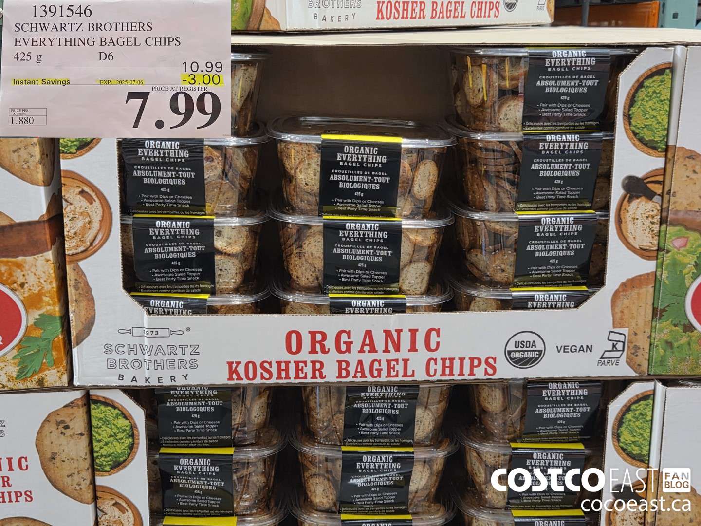 1391546 SCHWARTZ BROTHERS EVERYTHING BAGEL CHIPS 425 g ($3.00 INSTANT SAVINGS EXPIRES ON 2025-07-06) $7.99