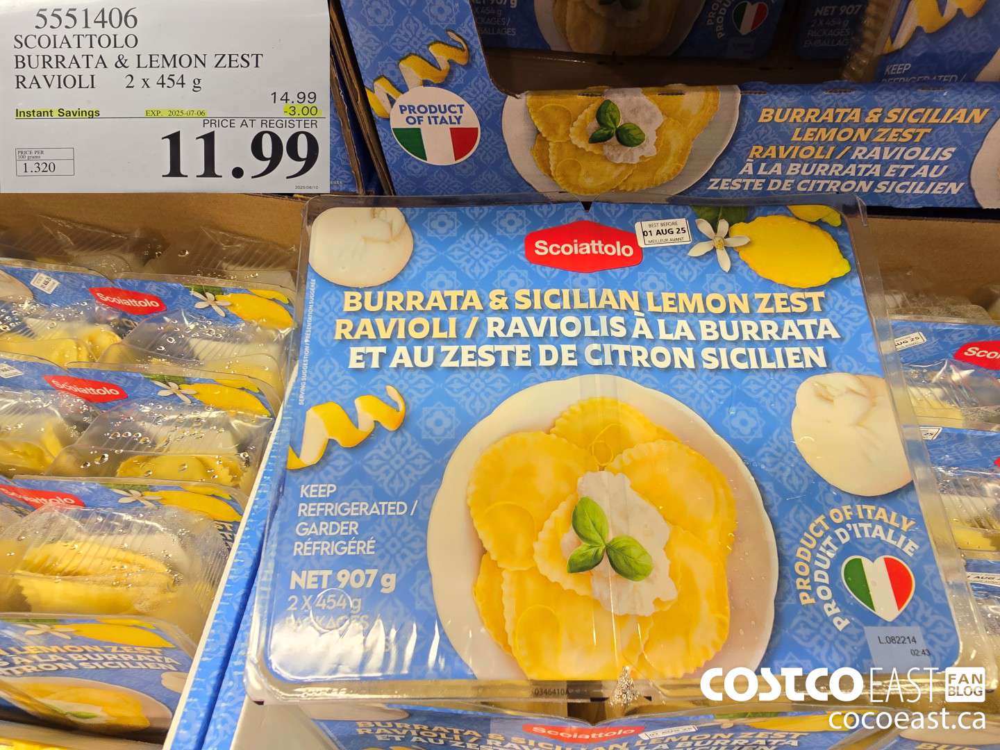 5551406 SCOIATTOLO BURRATA & LEMON ZEST RAVIOLI 2 x 454 G ($3.00 INSTANT SAVINGS EXPIRES ON 2025-07-06) $11.99