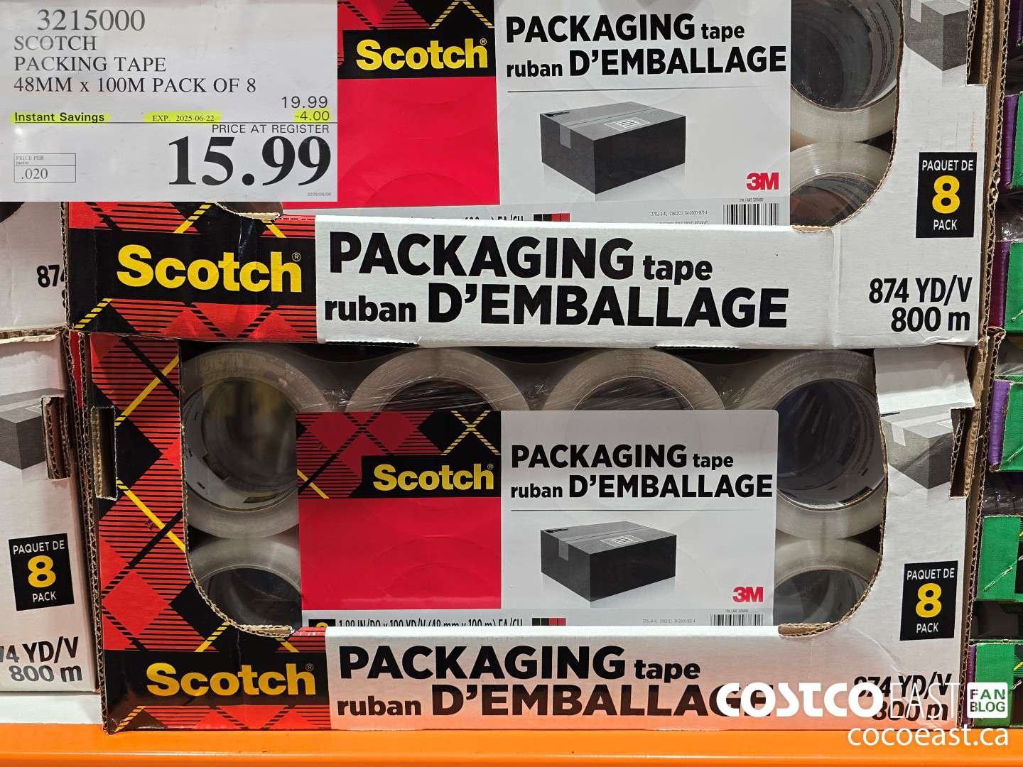 3215000 SCOTCH PACKING TAPE 48MM x 100M PACK OF 8 ($4.00 INSTANT SAVINGS EXPIRES ON 2025-06-22) $15.99