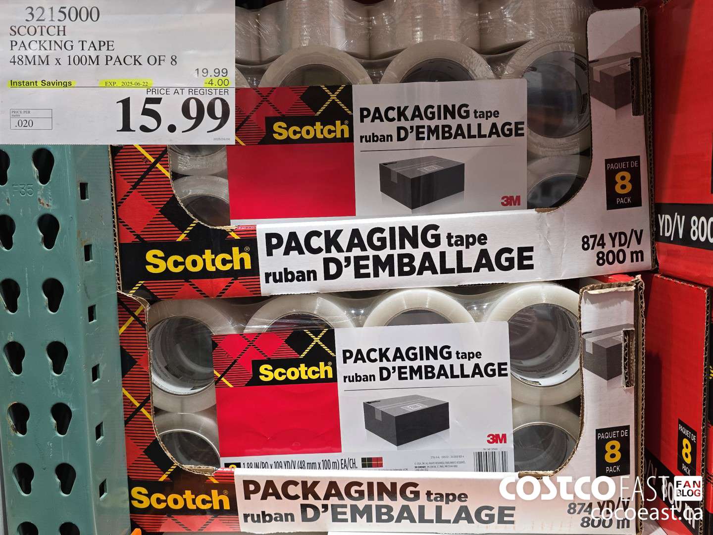 3215000 SCOTCH PACKING TAPE 48MM x 100M PACK OF 8 ($4.00 INSTANT SAVINGS EXPIRES ON 2025-06-22) $15.99