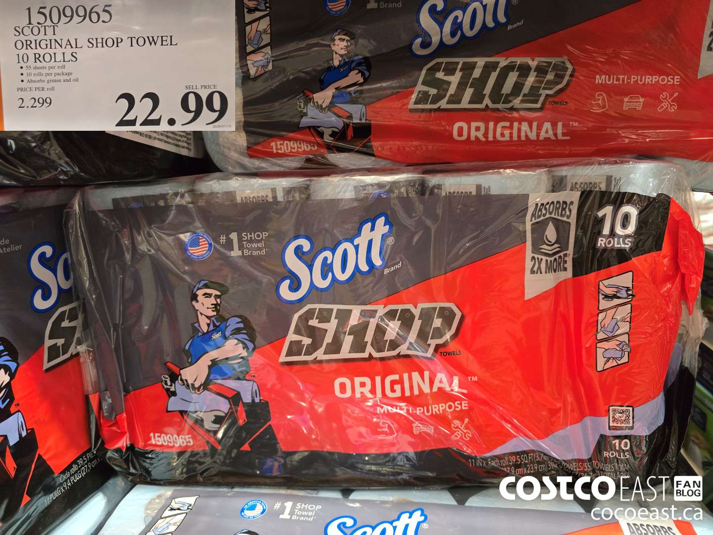 1509965 SCOTT ORIGINAL SHOP TOWEL 10 ROLLS $22.99