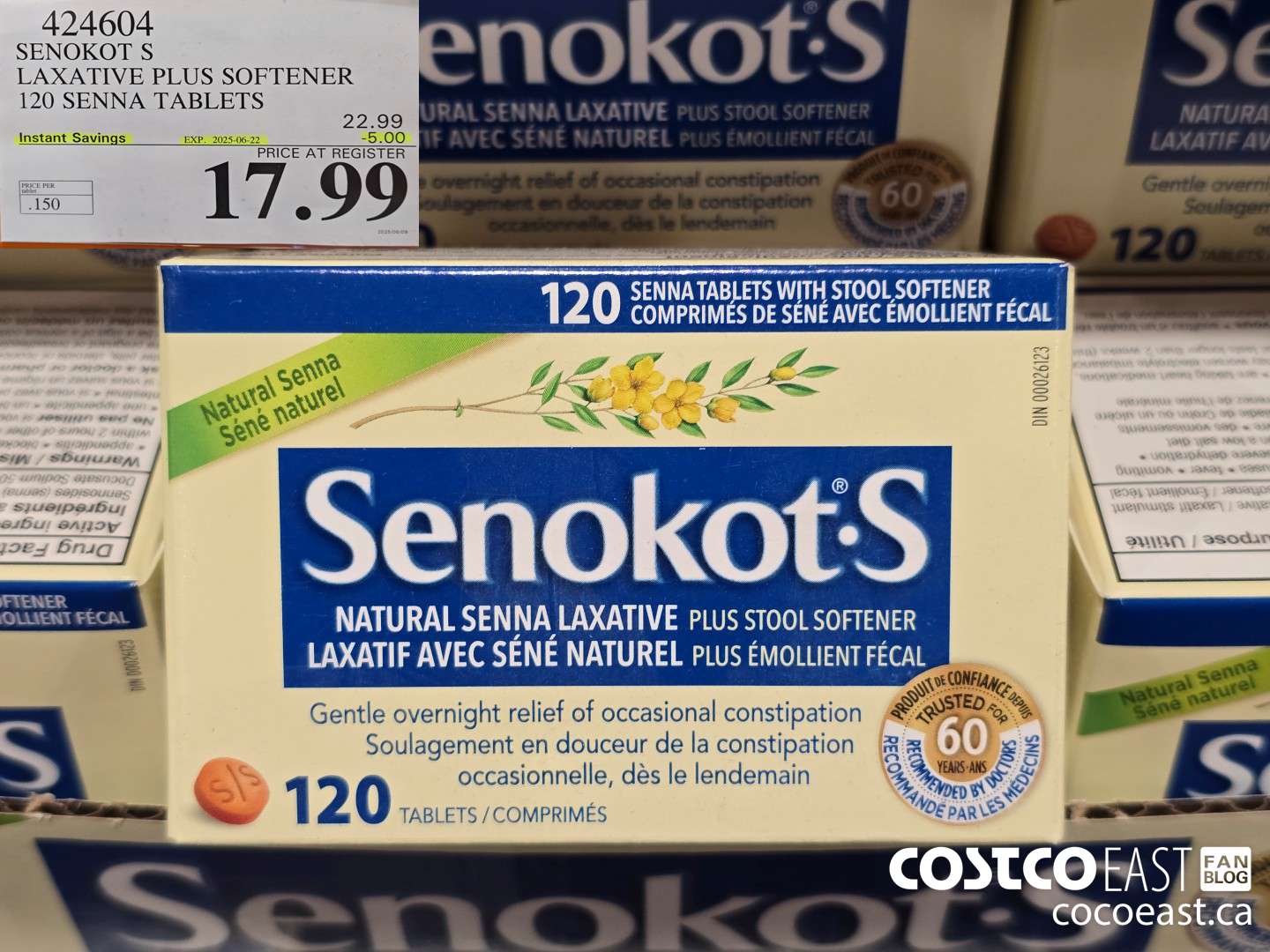 424604 SENOKOT S LAXATIVE PLUS SOFTENER 120 SENNA TABLETS ($5.00 INSTANT SAVINGS EXPIRES ON 2025-06-22) $17.99