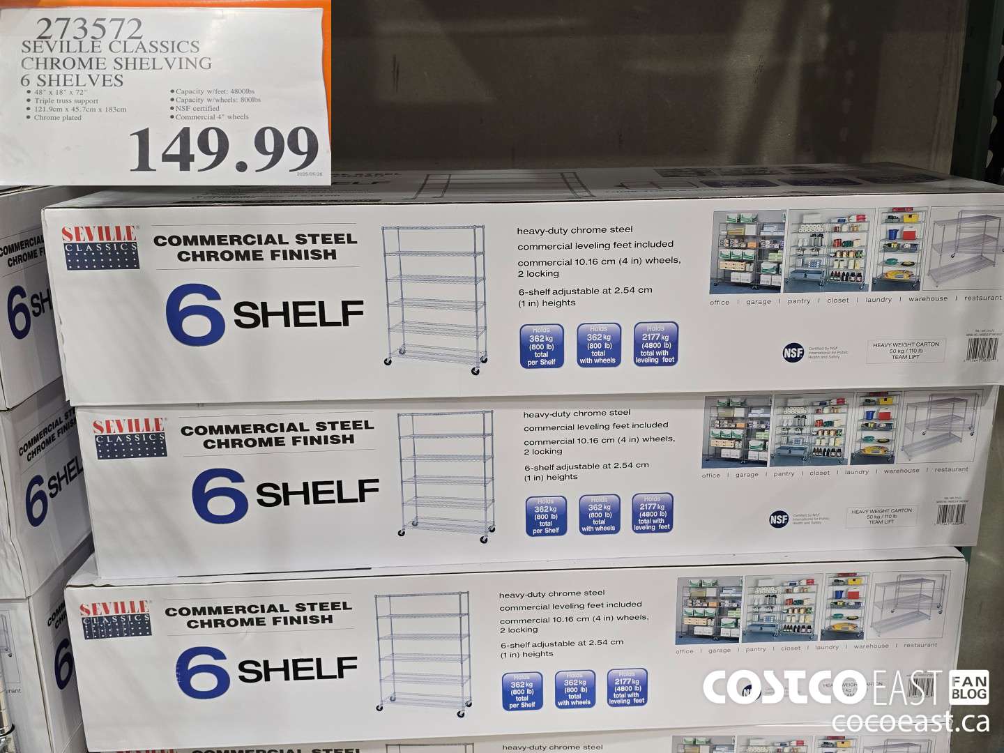 273572 SEVILLE CLASSICS CHROME SHELVING 6 SHELVES $149.99