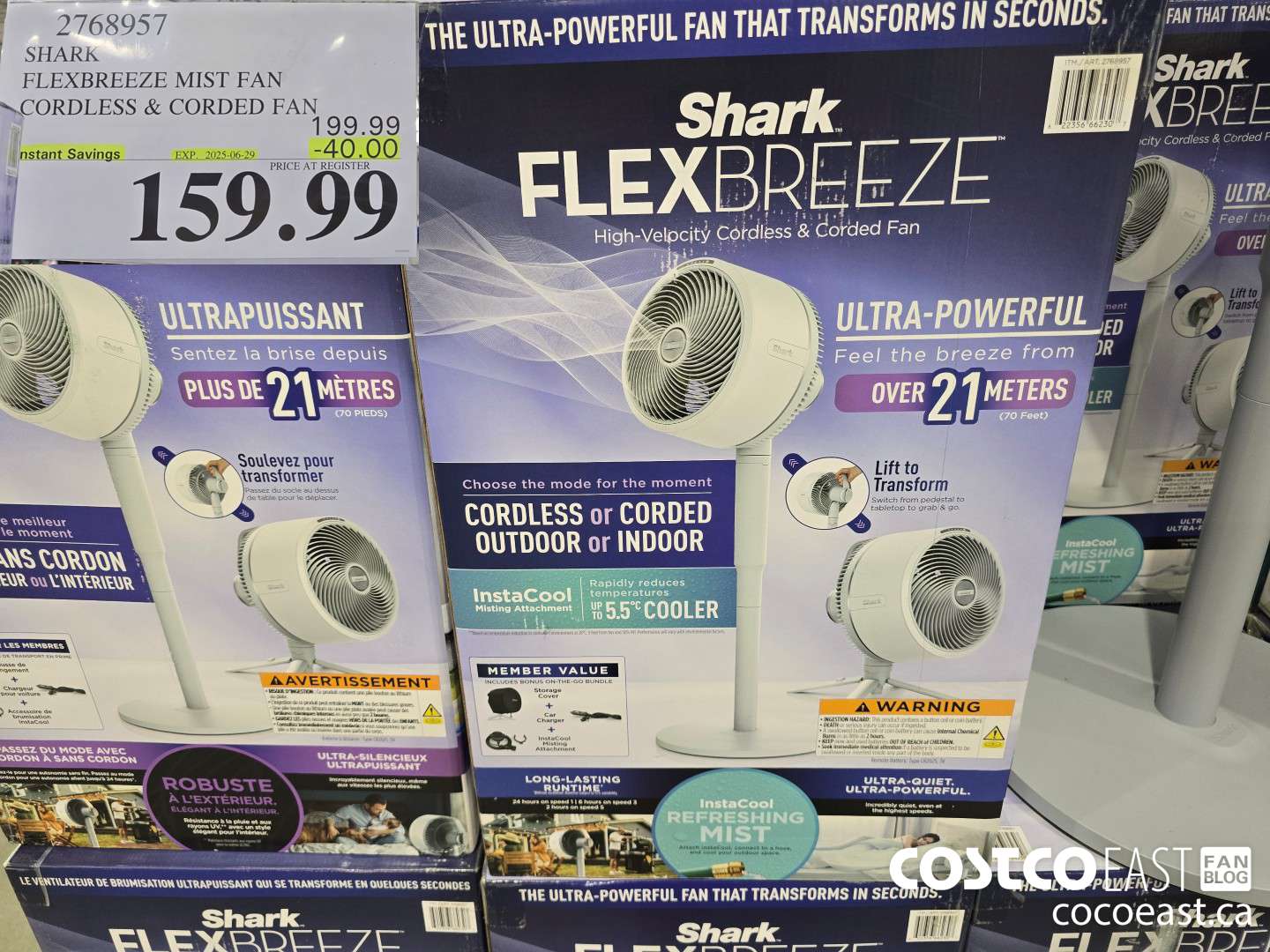 2768957 SHARK FLEXBREEZE MIST FAN CORDLESS & CORDED FAN ($40.00 INSTANT SAVINGS EXPIRES ON 2025-06-29) $159.99