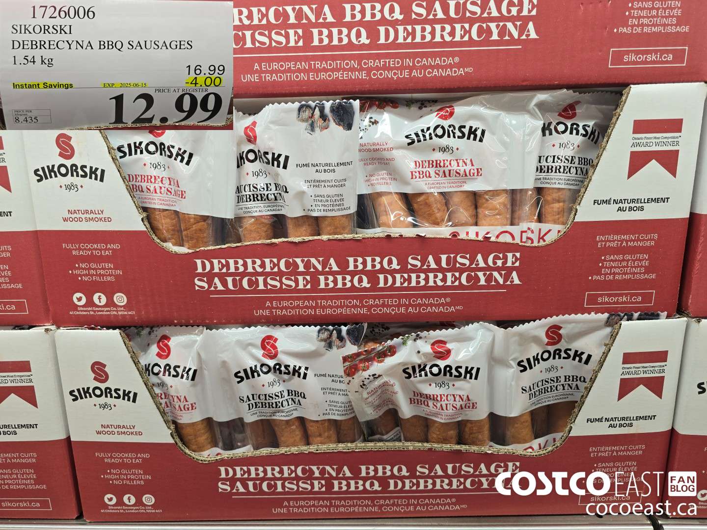 1726006 SIKORSKI DEBRECYNA BBQ SAUSAGES 1.54 kg ($4.00 INSTANT SAVINGS EXPIRES ON 2025-06-15) $12.99