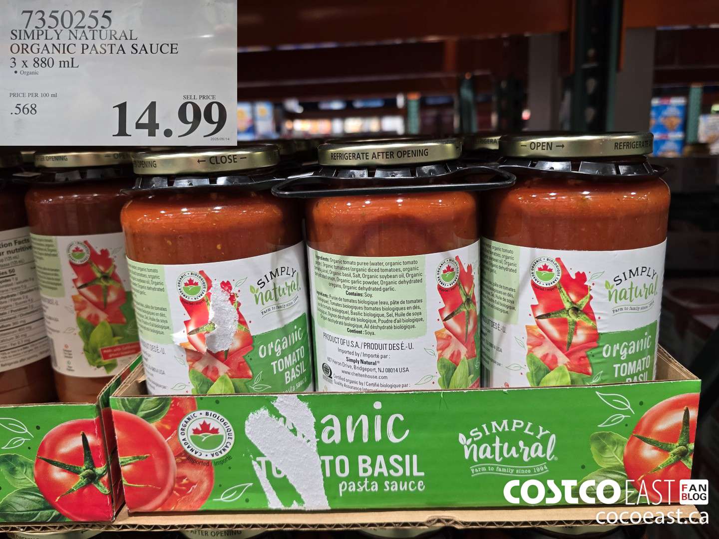 7350255 SIMPLY NATURAL ORGANIC PASTA SAUCE 3 X 880 ML $14.99