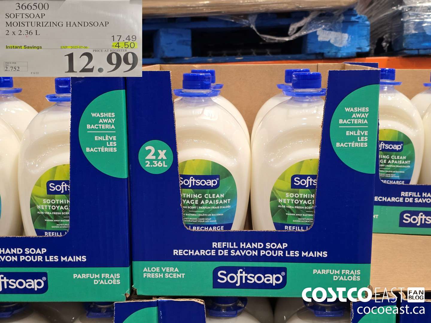 366500 SOFTSOAP HANDSOAP WITH ALOE 2 X 2.36 L ($4.50 INSTANT SAVINGS EXPIRES ON 2025-07-06) $12.99