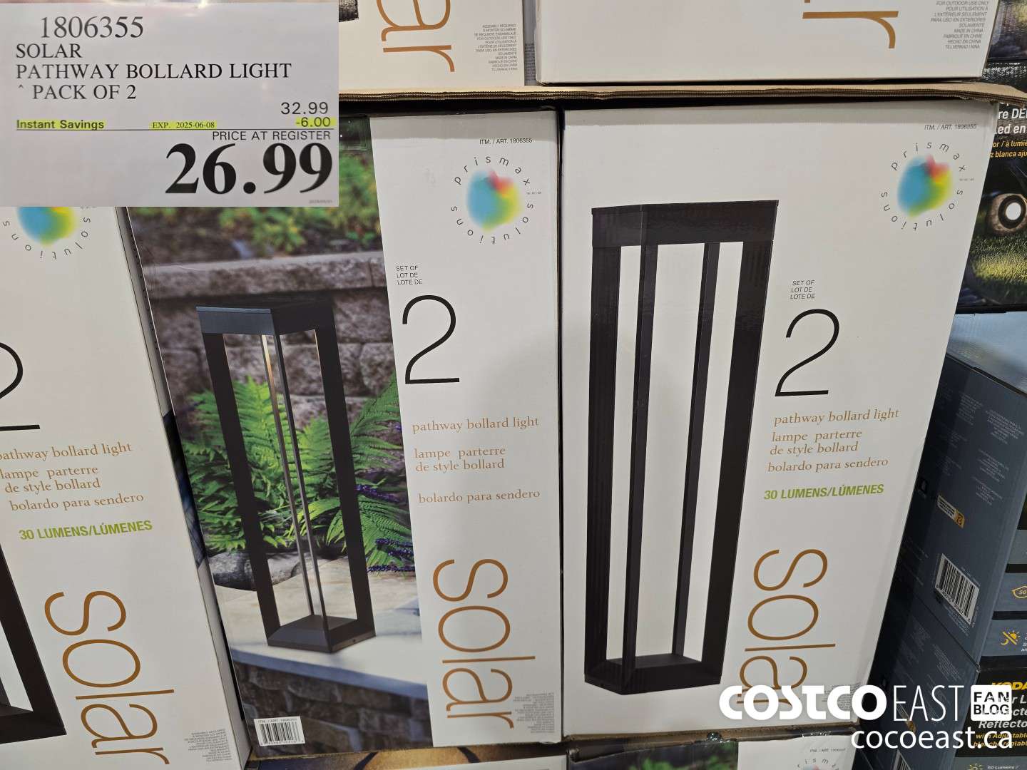 1806355 SOLAR PATHWAY BOLLARD LIGHT PACK OF 2 ($6.00 INSTANT SAVINGS EXPIRES ON 2025-06-08) $26.99