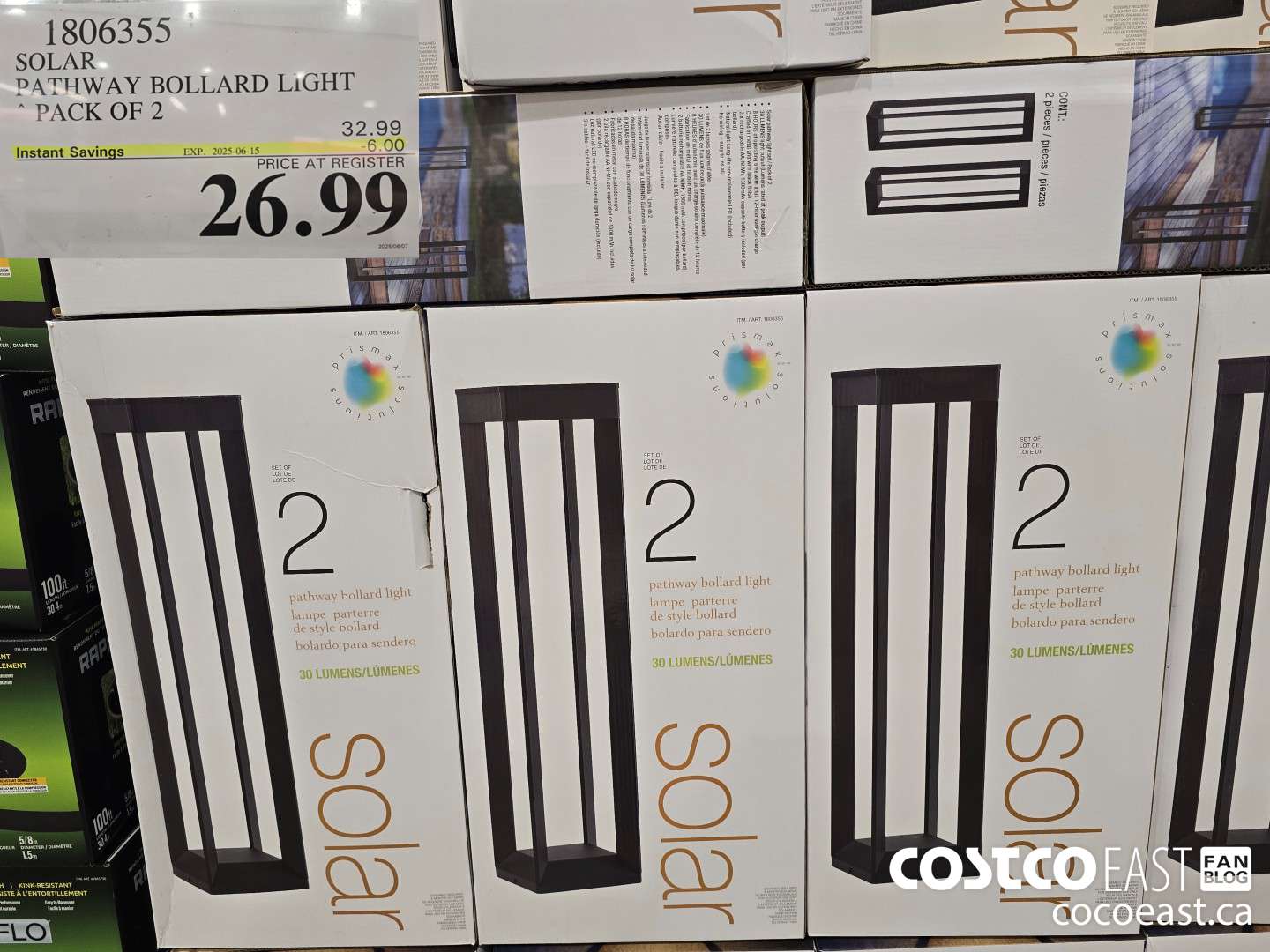 1806355 SOLAR PATHWAY BOLLARD LIGHT PACK OF 2 ($6.00 INSTANT SAVINGS EXPIRES ON 2025-06-15) $26.99