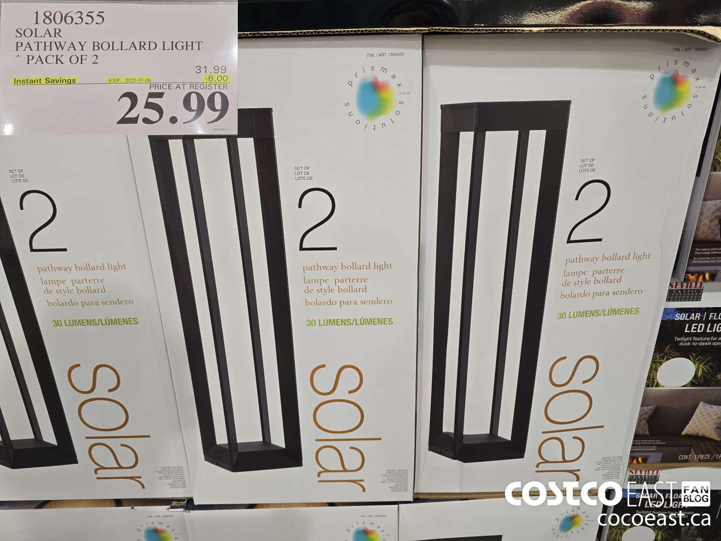 1806355 SOLAR PATHWAY BOLLARD LIGHT PACK OF 2 ($6.00 INSTANT SAVINGS EXPIRES ON 2025-07-06) $25.99