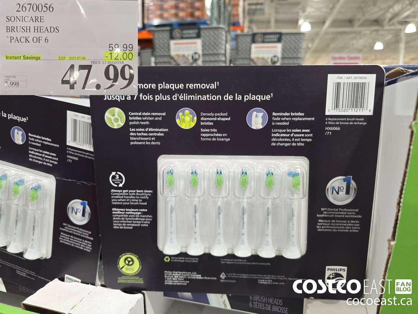 2670056 SONICARE BRUSH HEADS “PACK OF 6 ($12.00 INSTANT SAVINGS EXPIRES ON 2025-07-06) $47.99