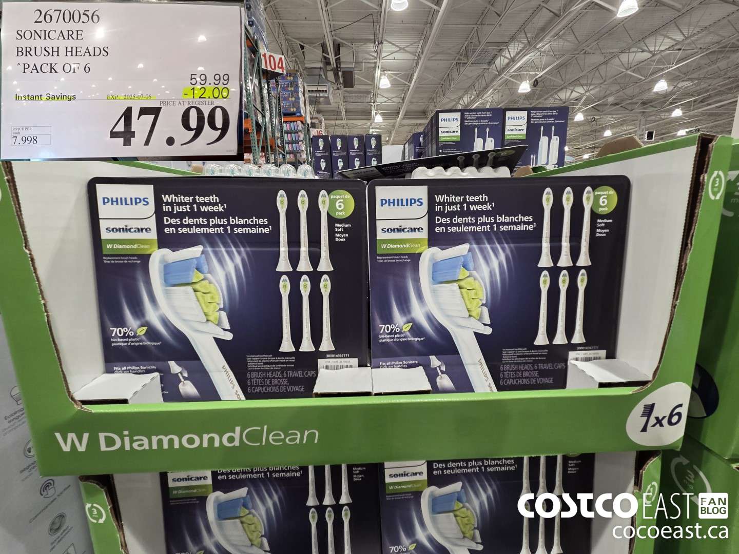 2670056 SONICARE BRUSH HEADS “PACK OF 6 ($12.00 INSTANT SAVINGS EXPIRES ON 2025-07-06) $47.99