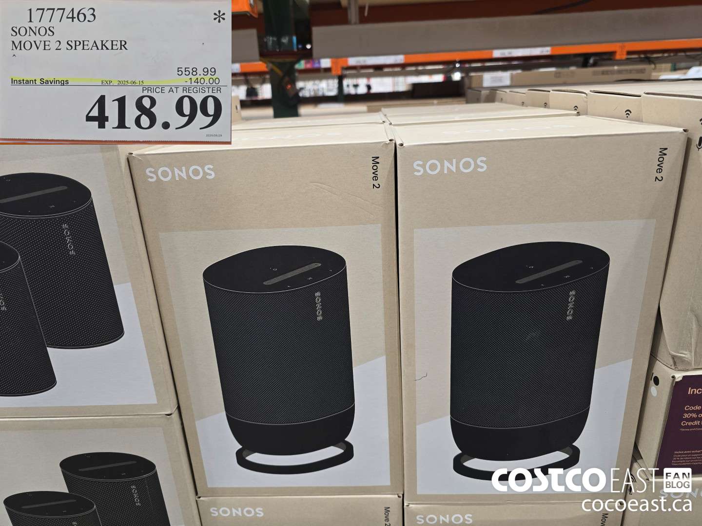 1777463 SONOS MOVE 2 SPEAKER ($140.00 INSTANT SAVINGS EXPIRES ON 2025-06-15) $418.99