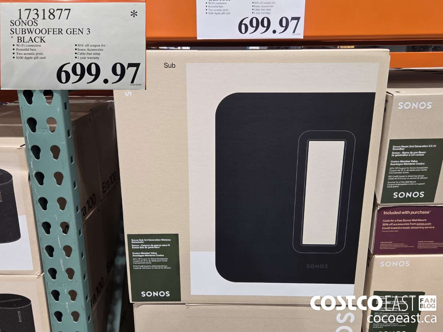 1731877 SONOS SUBWOOFER GEN 3 BLACK $699.97