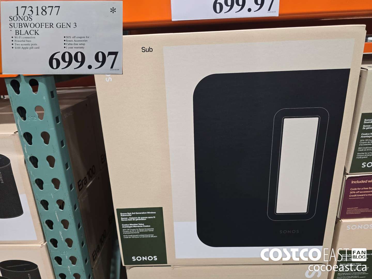 1731877 SONOS SUBWOOFER GEN 3 BLACK $699.97