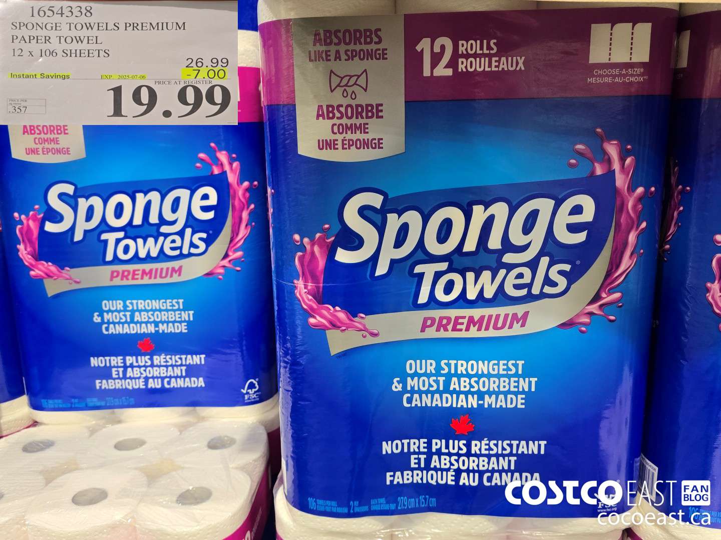 1654338 SPONGE TOWELS PREMIUM PAPER TOWEL 12 x 106 SHEETS ($7.00 INSTANT SAVINGS EXPIRES ON 2025-07-06) $19.99