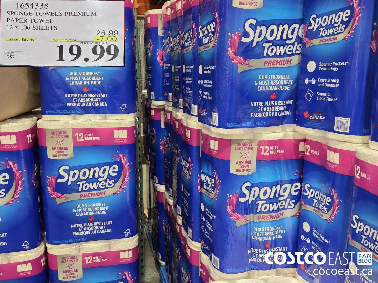 1654338 SPONGE TOWELS PREMIUM PAPER TOWEL 12 x 106 SHEETS ($7.00 INSTANT SAVINGS EXPIRES ON 2025-07-06) $19.99