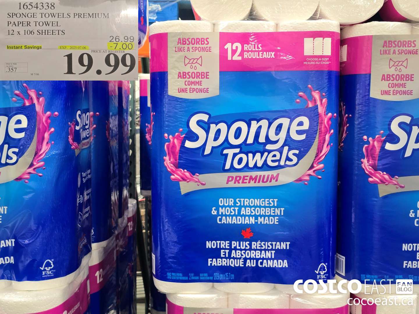 1654338 SPONGE TOWELS PREMIUM PAPER TOWEL 12 x 106 SHEETS ($7.00 INSTANT SAVINGS EXPIRES ON 2025-07-06) $19.99