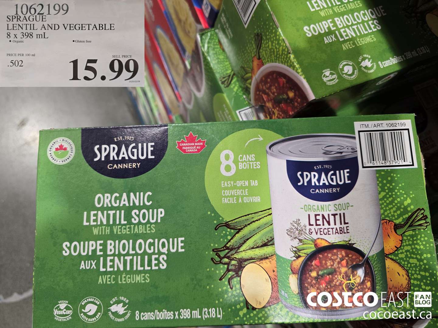 1062199 SPRAGUE LENTIL&VEGETABLE SOUP 8 X 398 ML $15.99