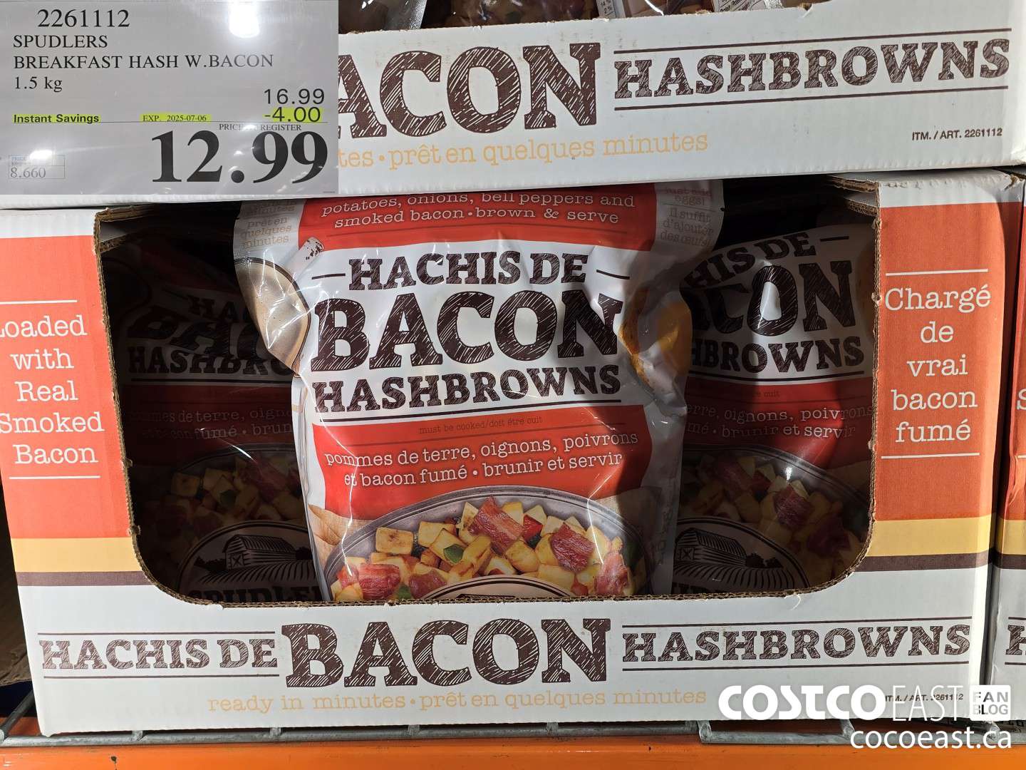 2261112 SPUDLERS BREAKFAST HASH W.BACON 1.5 KG ($4.00 INSTANT SAVINGS EXPIRES ON 2025-07-06) $12.99