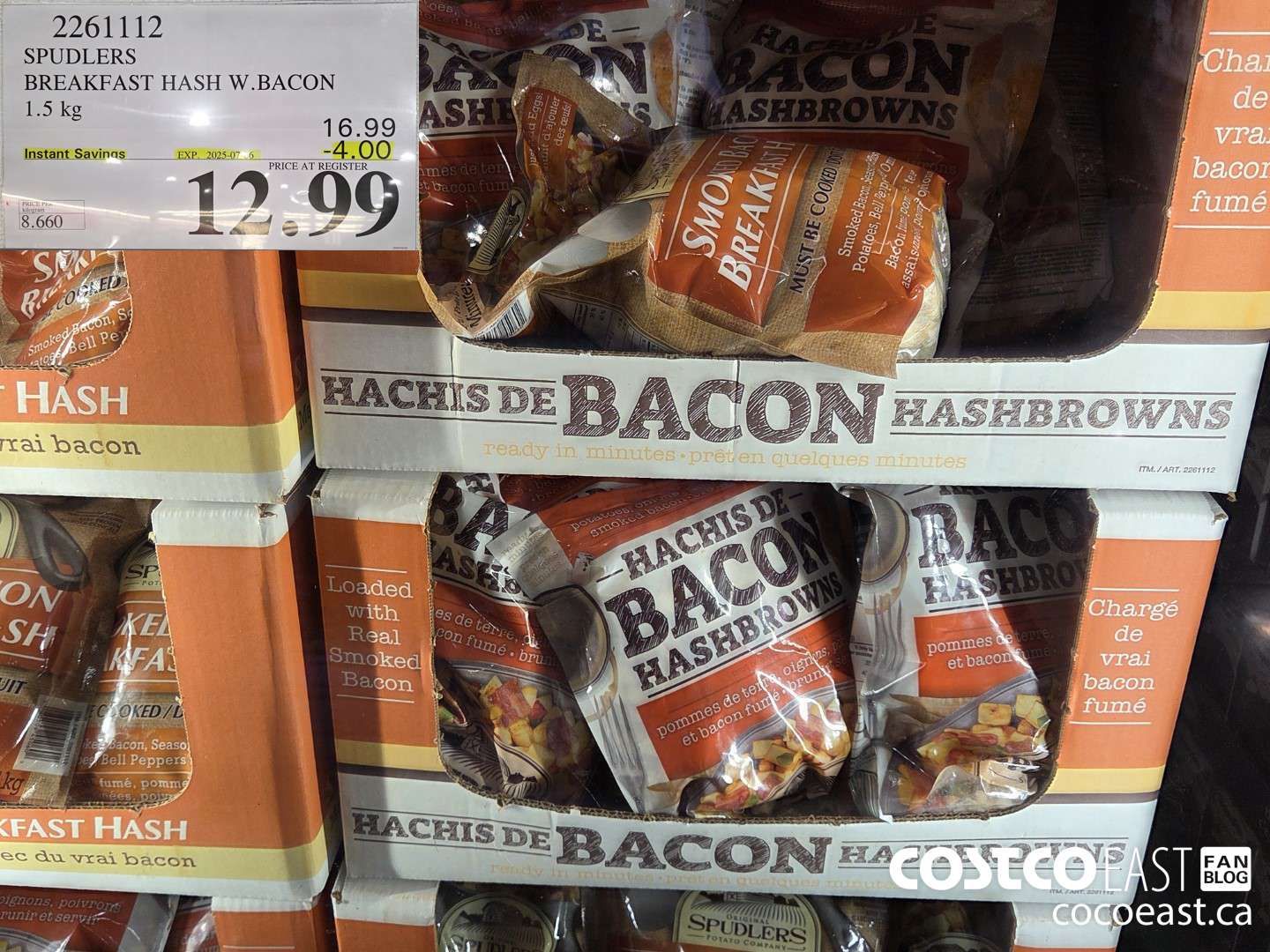 2261112 SPUDLERS BREAKFAST HASH W.BACON 1.5 KG ($4.00 INSTANT SAVINGS EXPIRES ON 2025-07-06) $12.99