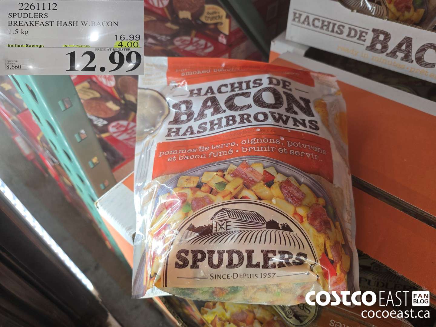 2261112 SPUDLERS BREAKFAST HASH W.BACON 1.5 KG ($4.00 INSTANT SAVINGS EXPIRES ON 2025-07-06) $12.99