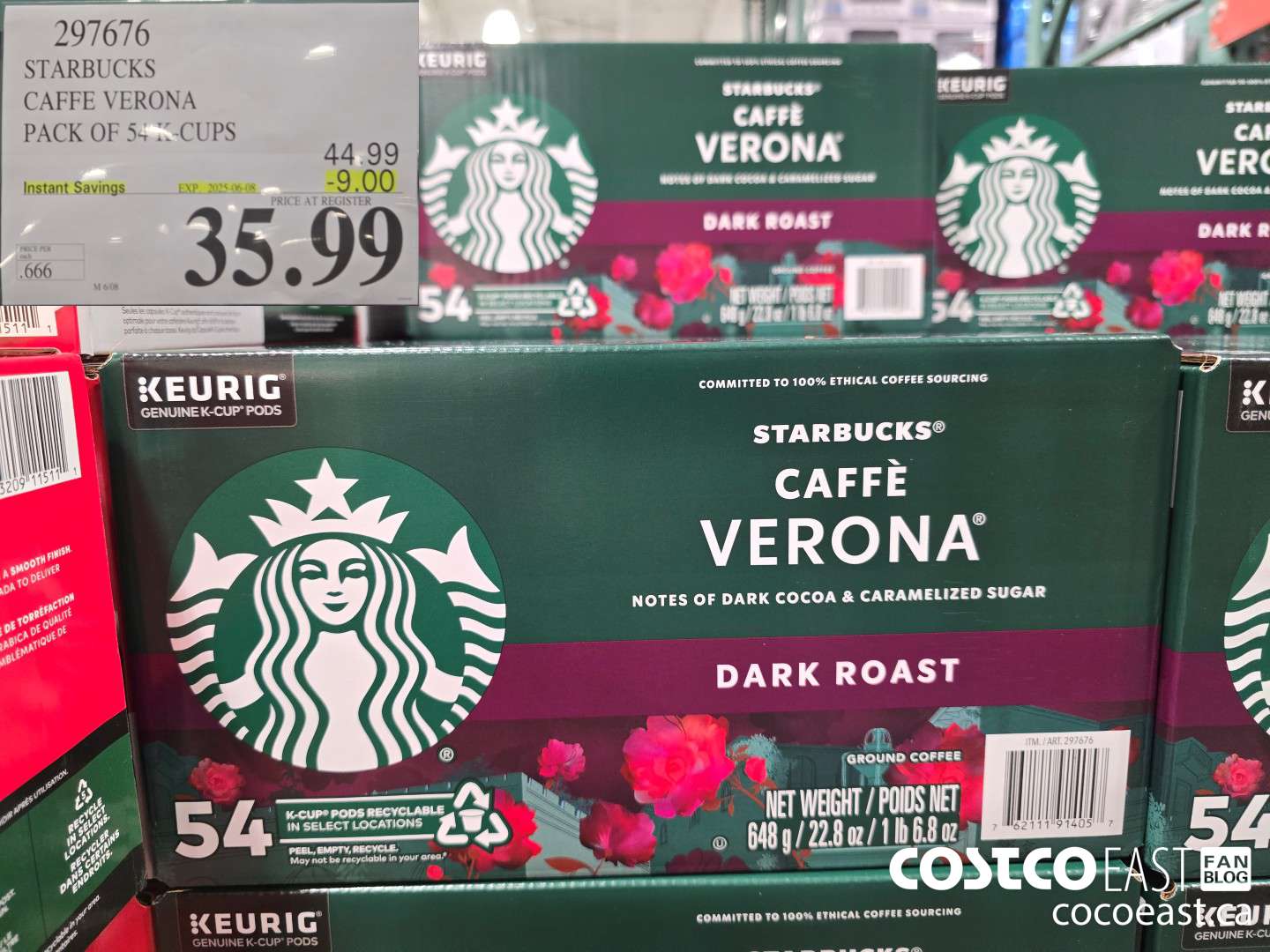 297676 STARBUCKS CAFFE VERONA PACK OF 54 K-CUPS ($9.00 INSTANT SAVINGS EXPIRES ON 2025-06-08) $35.99