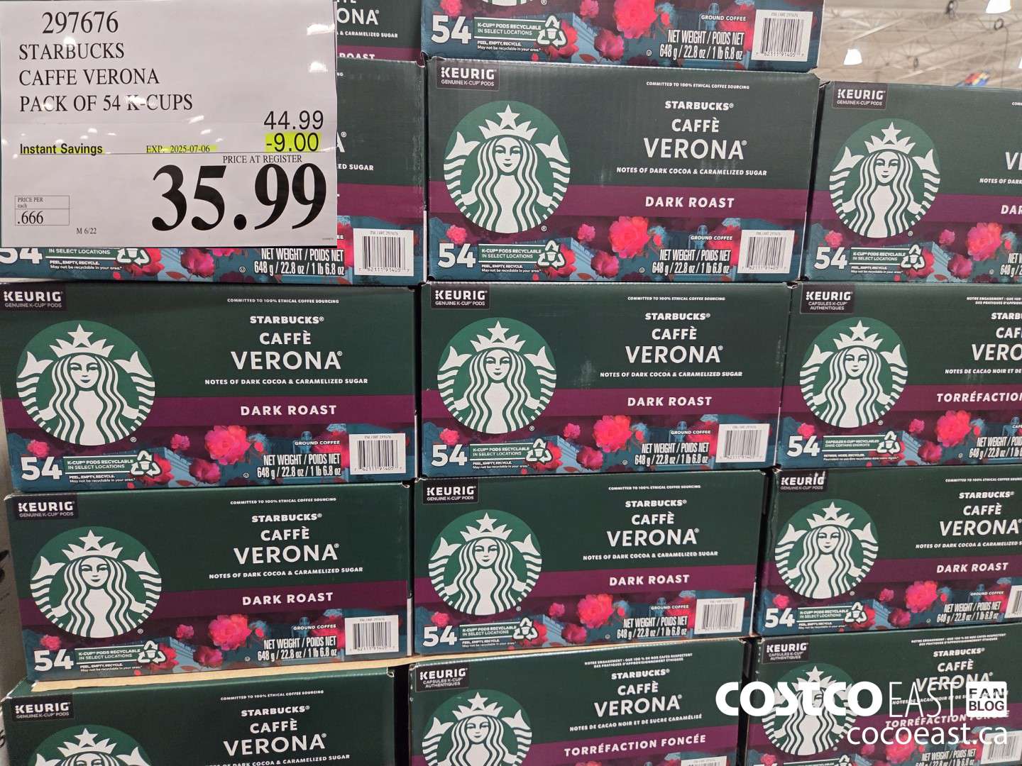 297676 STARBUCKS CAFFE VERONA PACK OF 54 K-CUPS ($9.00 INSTANT SAVINGS EXPIRES ON 2025-07-06) $35.99
