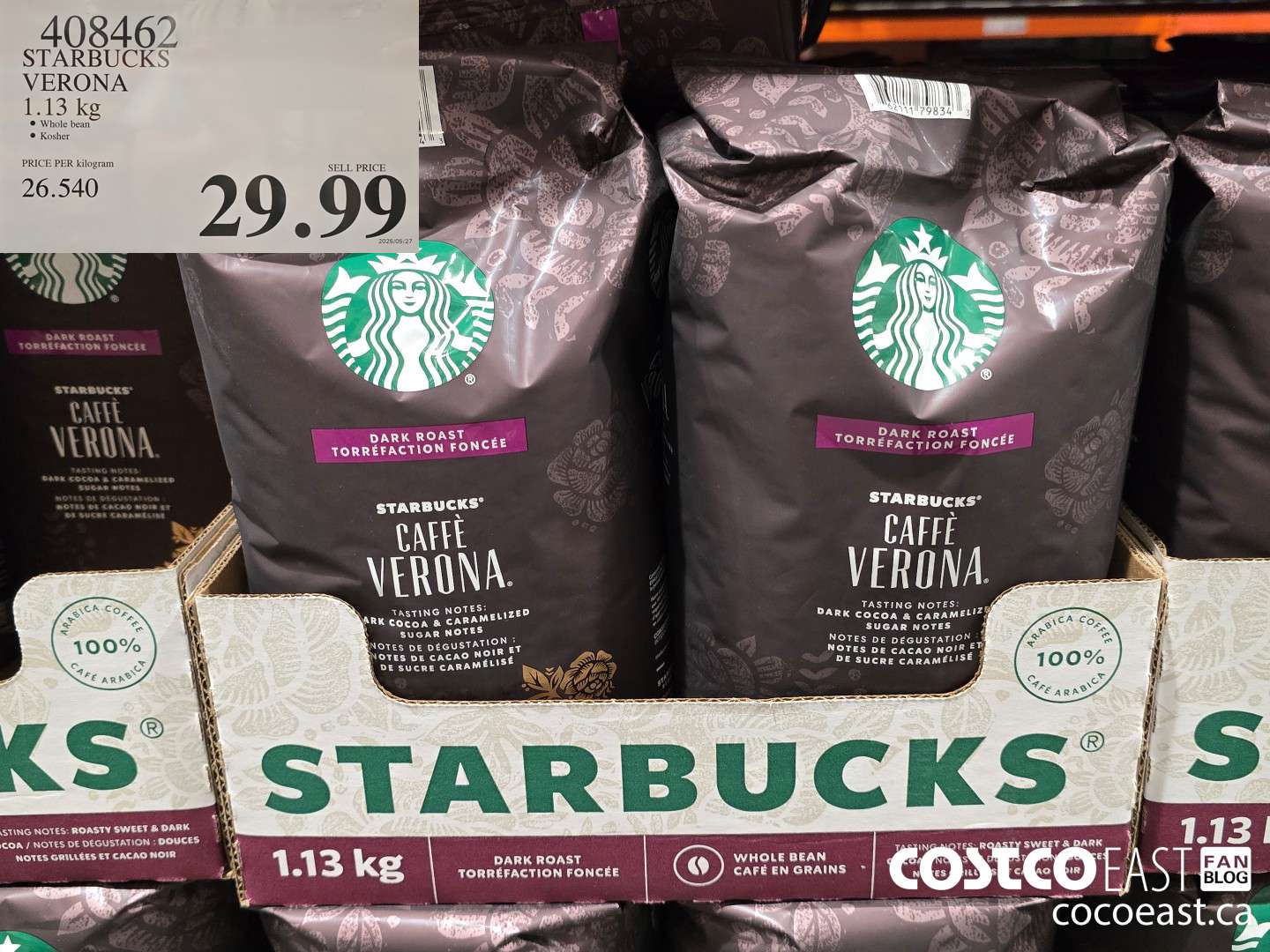 408462 STARBUCKS VERONA BLEND 1.13 KG $29.99