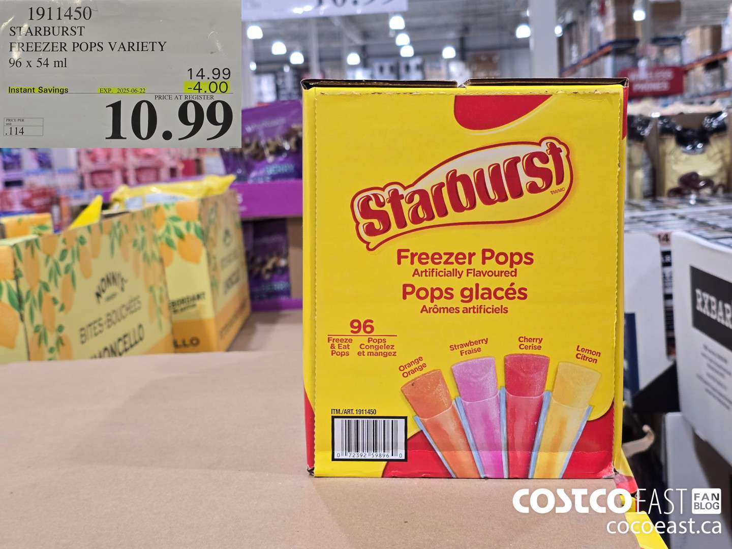 1911450 STARBURST FREEZER POPS VARIETY 96 x 54 ml ($4.00 INSTANT SAVINGS EXPIRES ON 2025-06-22) $10.99
