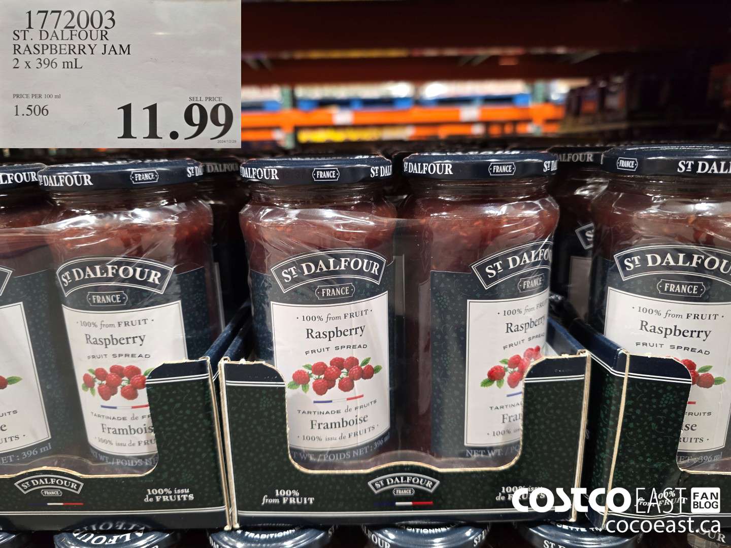 1772003 ST. DALFOUR RASPBERRY JAM 2 x 396 mL $11.99