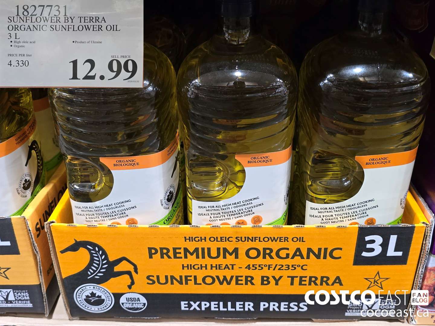 1827731 SUNFLOWER BY TERRA ORGANIC SUNFLOWER OIL 3 L $12.99