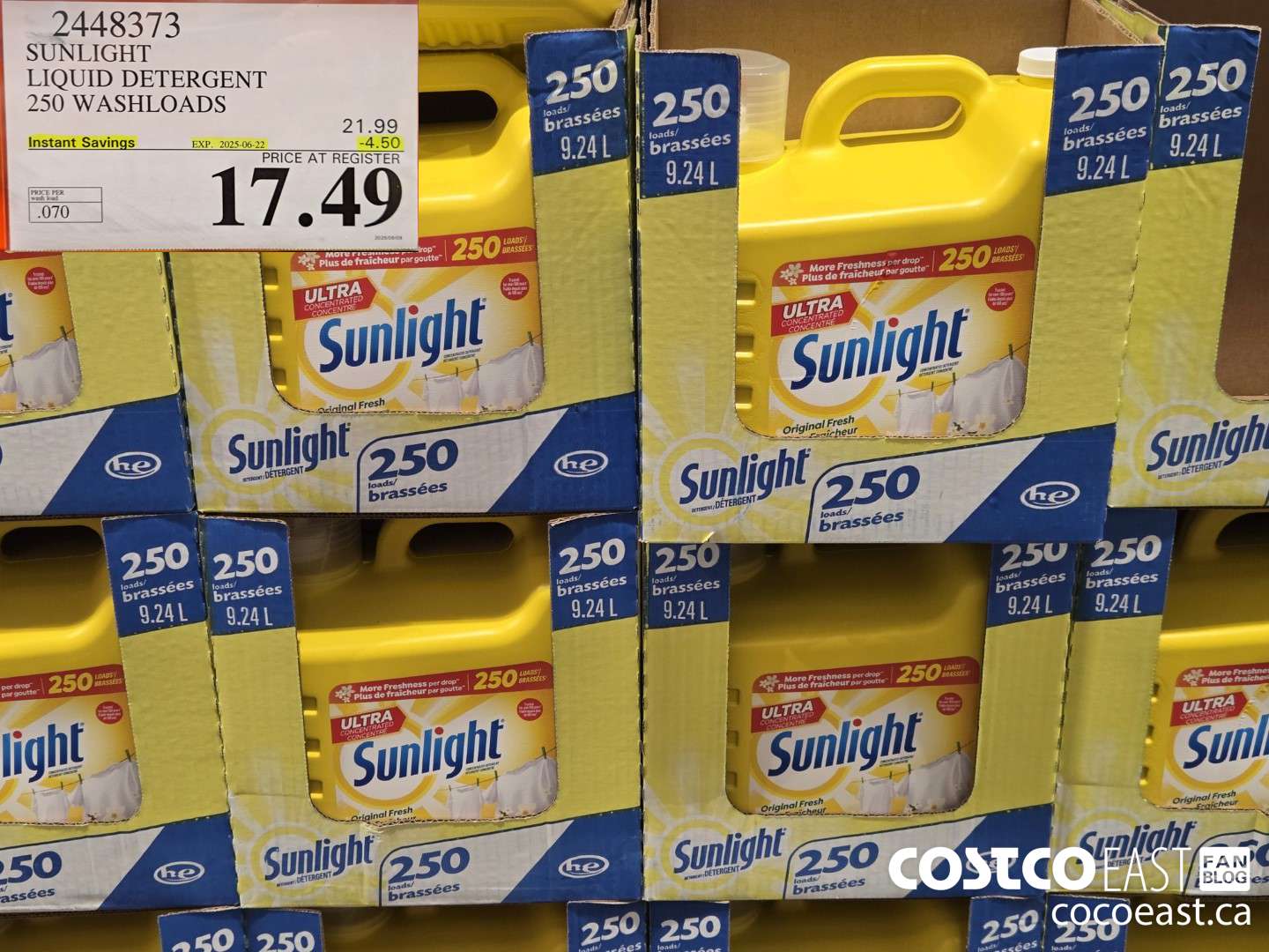 2448373 SUNLIGHT LIQUID DETERGENT 250 wash loads ($4.50 INSTANT SAVINGS EXPIRES ON 2025-06-22) $17.49