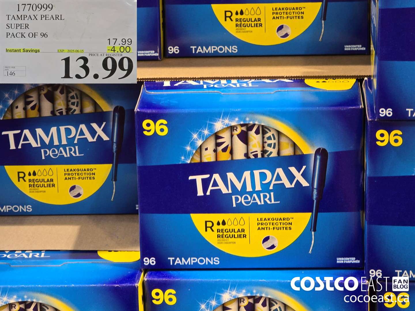 1770999 TAMPAX PEARL SUPER PACK OF 96 ($4.00 INSTANT SAVINGS EXPIRES ON 2025-06-15) $13.99