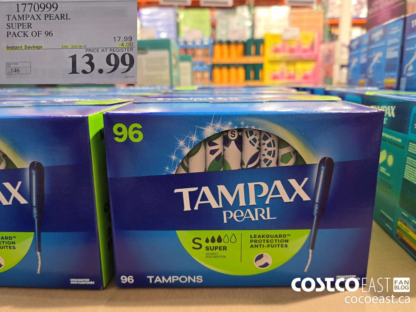 1770999 TAMPAX PEARL SUPER PACK OF 96 ($4.00 INSTANT SAVINGS EXPIRES ON 2025-06-15) $13.99