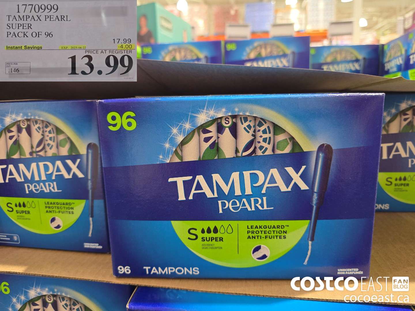 1770999 TAMPAX PEARL SUPER PACK OF 96 ($4.00 INSTANT SAVINGS EXPIRES ON 2025-06-22) $13.99