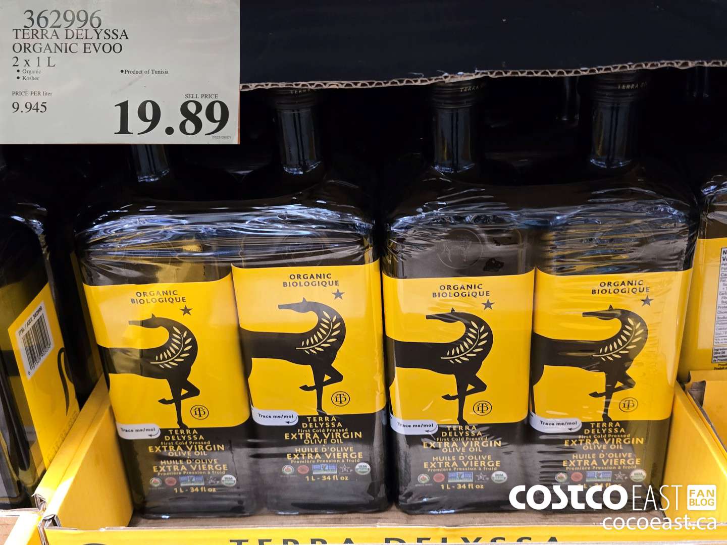 362996 TERRA DELYSSA ORGANIC EVOO 2 X 1L $19.89