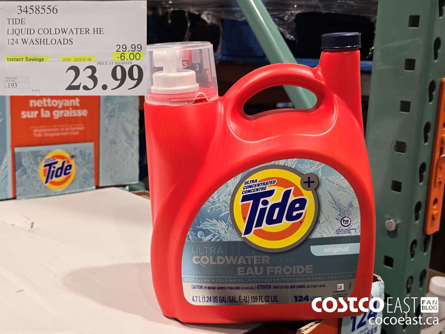 3458556 TIDE LIQUID COLDWATER HE 124 WASHLOADS ($6.00 INSTANT SAVINGS EXPIRES ON 2025-07-06) $23.99