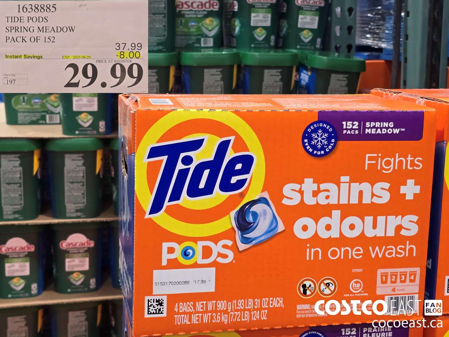 1638885 TIDE PODS SPRING MEADOW PACK OF 152 ($8.00 INSTANT SAVINGS EXPIRES ON 2025-06-29) $29.99