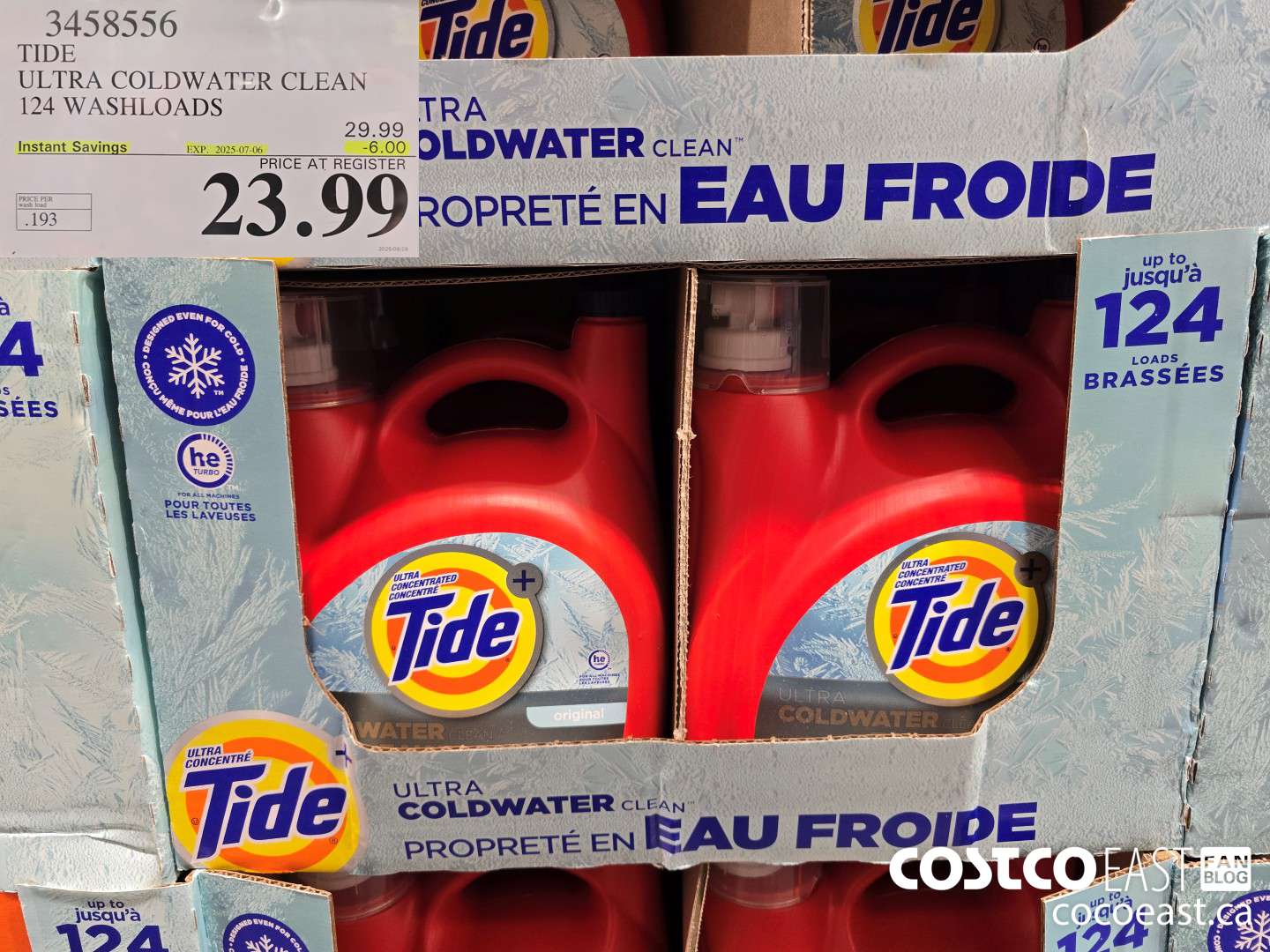 3458556 TIDE ULTRA COLDWATER CLEAN 124 WASHLOADS ($6.00 INSTANT SAVINGS EXPIRES ON 2025-07-06) $23.99