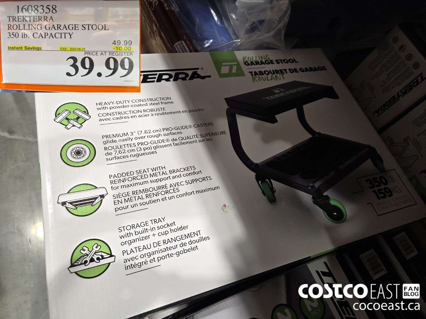 1608358 TREKTERRA ROLLING GARAGE STOOL 350 lb. CAPACITY ($10.00 INSTANT SAVINGS EXPIRES ON 2025-06-22) $39.99
