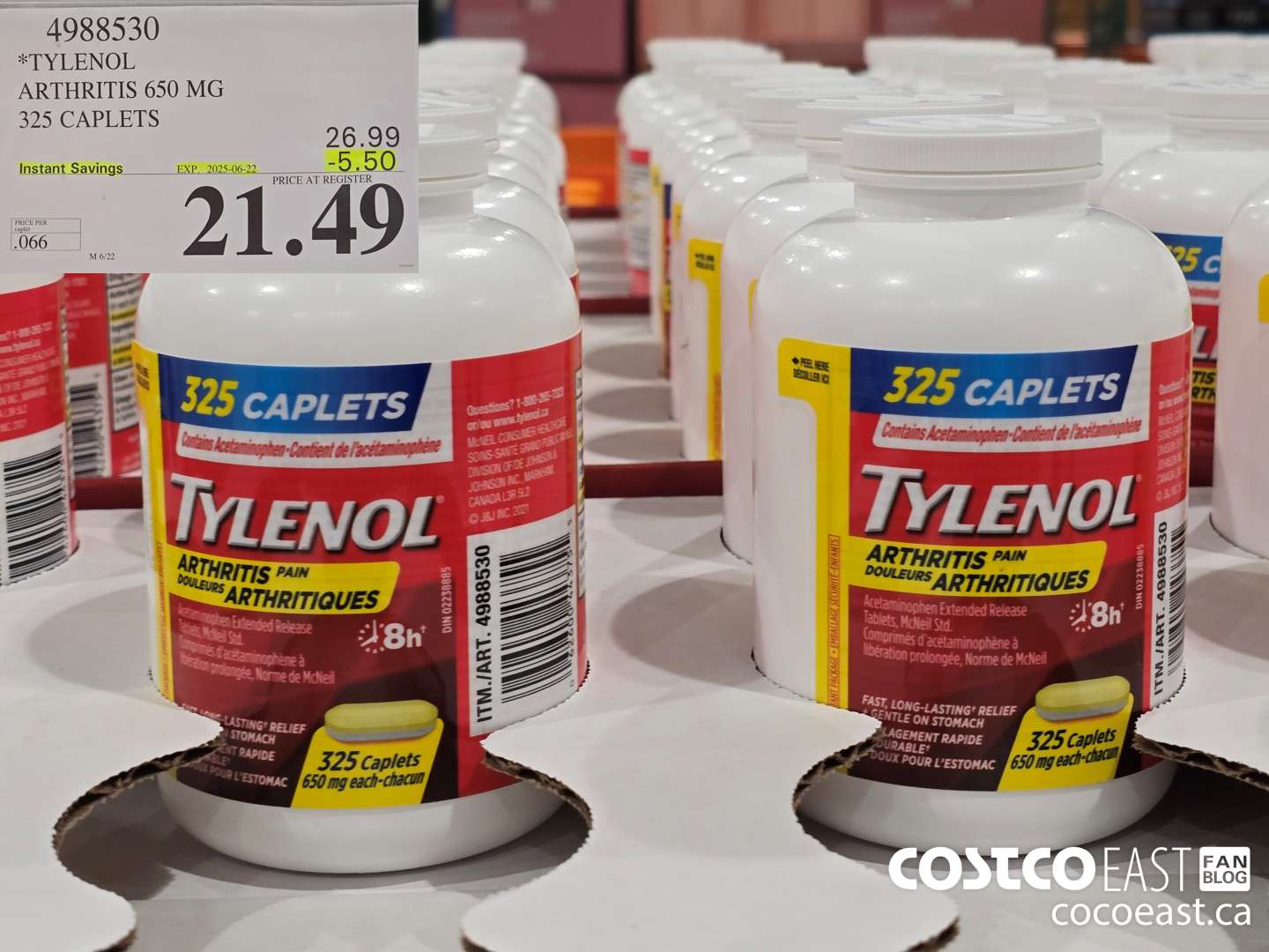 4988530 TYLENOL ARTHRITIS 650MG 325 CAPLETS ($5.50 INSTANT SAVINGS EXPIRES ON 2025-06-22) $21.49