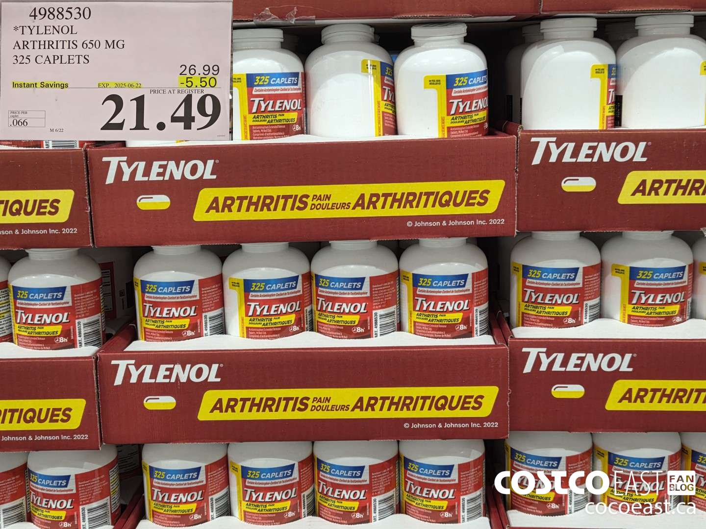 4988530 TYLENOL ARTHRITIS 650MG 325 CAPLETS ($5.50 INSTANT SAVINGS EXPIRES ON 2025-06-22) $21.49