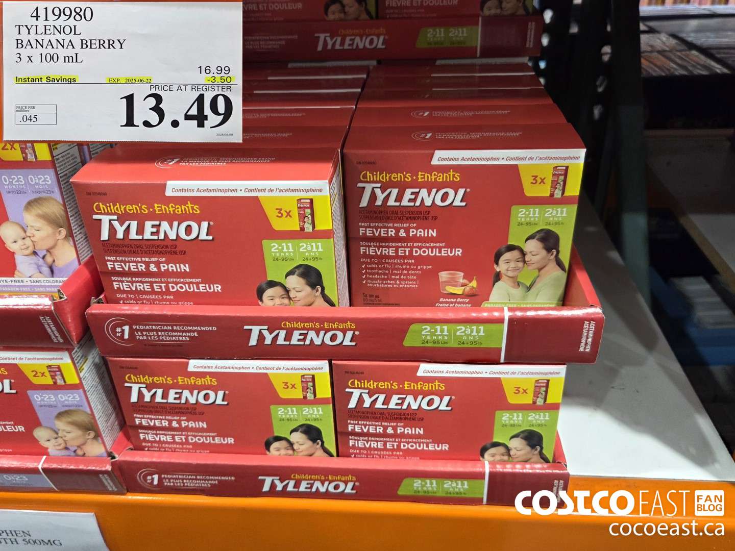 419980 TYLENOL BANANA BERRY 3 x 100 ML ($3.50 INSTANT SAVINGS EXPIRES ON 2025-06-22) $13.49