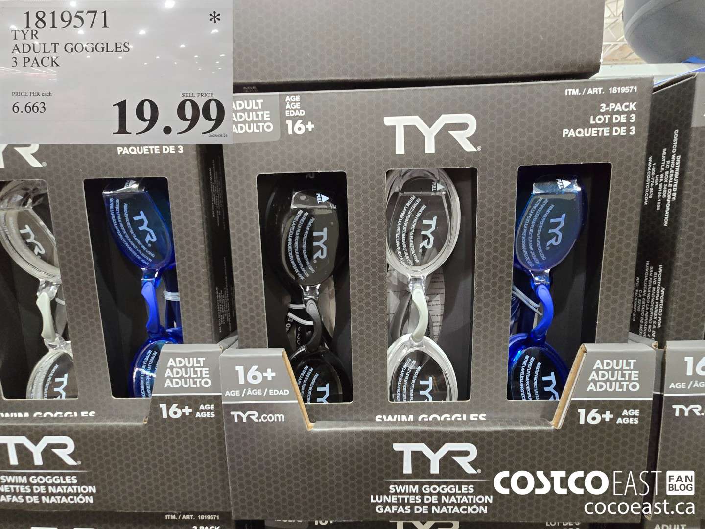 1819571 TYR ADULT GOGGLES 3 PACK $19.99